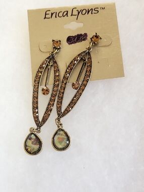 Erica Lyons Gold-Tone Teardrop Dangle Earrings with Amber Crystals